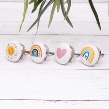 Sets of 4 Heart, Rainbow & Sun Round Ceramic Baby Childrens Door / Draw Knobs