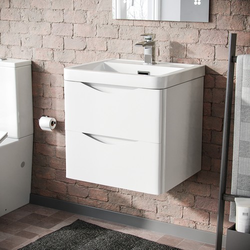 500mm white wall hung basin - wall,