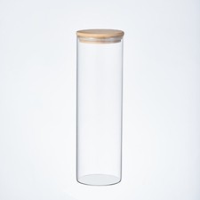Round Clear Glass Pantry Jar Kitchen Storage Canister Jar Airtight Bamboo Lid