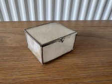 Vintage Hinged Capiz Shell Trinket Pill Ring Box Mother of Pearl Silver Metal