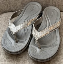 Crocs Capri V Dual Comfort Shoes Silver Sequin Thong Flip Flop Uk Size 7