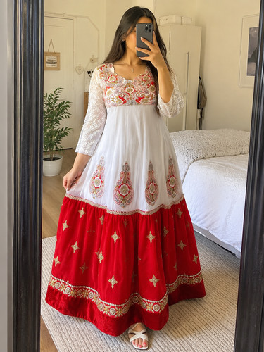 Asian dress white and red - , with