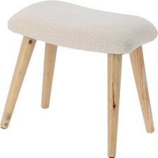 Small Cream Fabric Stool Wooden Legs Rectangle Decorative Vintage Sitting Chair