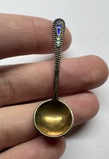 Soviet Russian 875 Silver Enamel Salt Spoon USSR Miniature Vintage Collectible