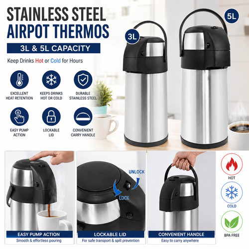 Stainless steel airpot thermos - steel,