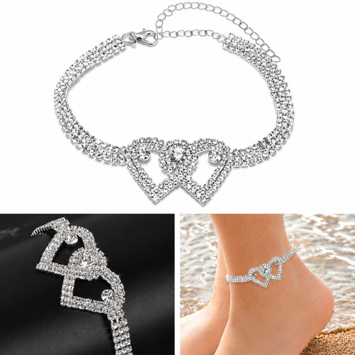 Double heart anklet bracelet - anklet,