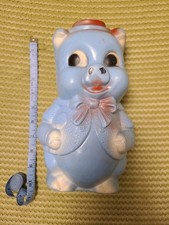 Large Vintage Plastic Piggy Bank Money Box Blue Big Eyes Pig