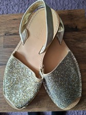 Ladies Size 40/6 Next Gold Sparkly Flat Sandals Open Toe Worn Once VGC
