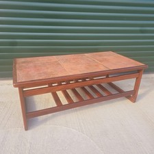 Vintage Mid Century Teak Tile Top Danish Style Coffee Table with Lower Shelf