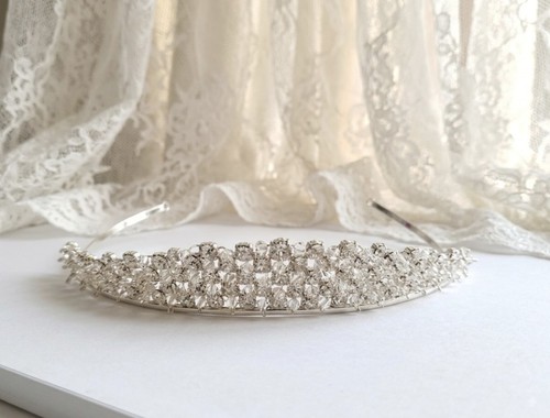 Silver plated crystal tiara - plated,