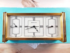 Vintage Tiffany & Co 2741 Swiss Brass Rectangular Desk Table Clock Gold Quartz