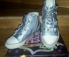 BNIB ASH Celebrity Trainers Silver Leather &Studs Hi-Tops  UK 11.5/EU 30.5 -£119