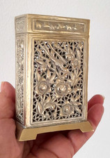 Antique Qing Dynasty Paktong Pierced Card Case / Box Birds & Flowers