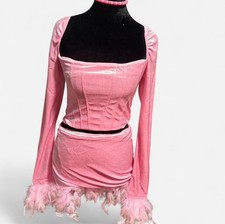 Pink Velvet Feather Corset Top