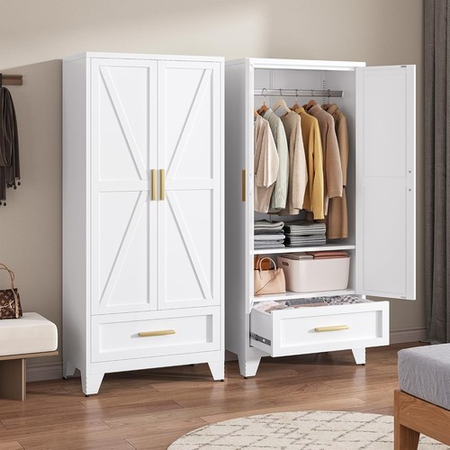 Metal white wardrobe - white,