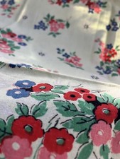 Vintage X2 1920s / 1930s Screen Print Floral Cotton Fabric Panels