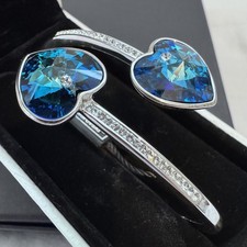 Swarovski Crystal Aqua Heart shaped hinged Bangle from Warren James - NEW