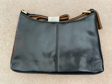 Black and Tan Edged PVC Long Strap Handbag Avon New Size H 5 1/2" x W 9" x D 1"