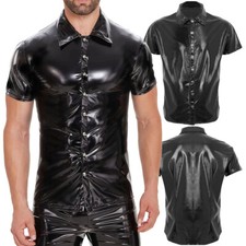 Men Faux PVC Leather Shirts