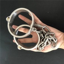 Stainless Steel Metal Handcuffs Ankle Cuffs Neck Collar Bondage Set Adult Games