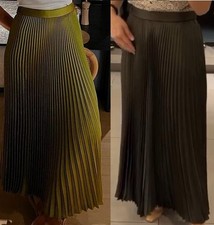 ZARA METALLIC PISTACHIO SHINY HIGH-WAIST MIDI ACCORDION FLOWING PLEATED SKIRT