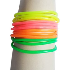 12 x RUBBER BANGLES SHAG BANDS GUMMY FRIENDSHIP JELLY WRISTBAND FLORESCENT 