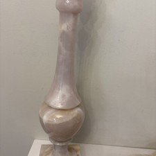 Vintage Tall Onyx Heavy Table Lamp Base 48cm Pink Tones Marble Home Decor