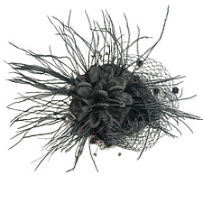 TEAR DROP FEATHERS FASCINATOR-black felt with feathers net diamante detail comb
