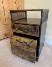 Lockable Filing Cabinet Vintage Industrial Office Storage Drawers Rustic Wheels