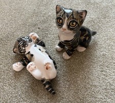 Pair of Vintage Seneshall Tabby Kittens Ceramic Figurines . Signed A Short