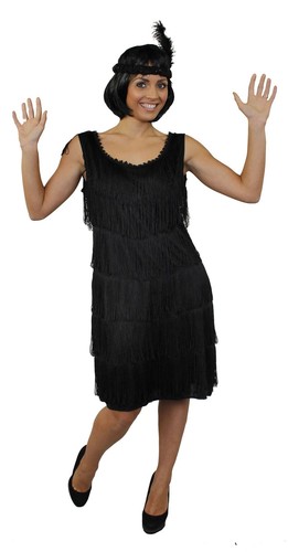 Deluxe black fringe flapper - deluxe,