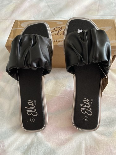 Ladies ella black faux leather - black,