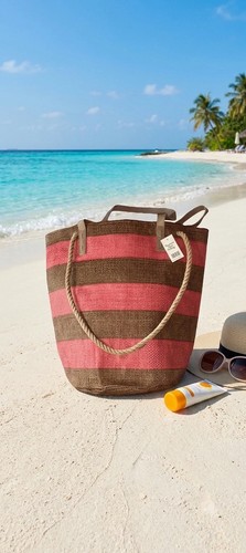Large pink striped straw - large, beach