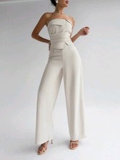 Women's Asymmetrical Ruched Strapless Long Wide Leg Jumpsuit Size Xs