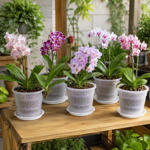 Clear orchid pots with - clear,