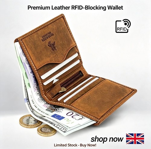 Mens leather wallet - leather, rfid