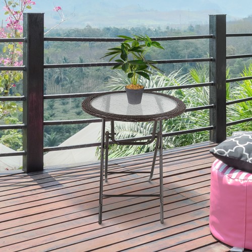 Folding round rattan table - folding,