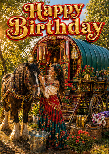 Romany gypsy birthday - romany, card