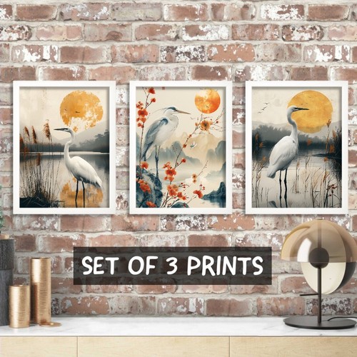 Set prints elegant heron - of, 3
