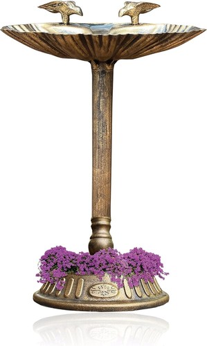 Bronze effect pedestal bird - bronze,