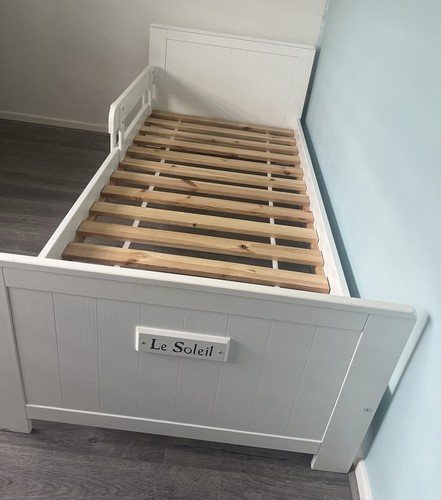 White wooden single bed with - single,