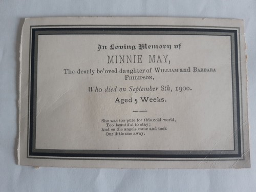 1900 mourning card - 1900, minnie