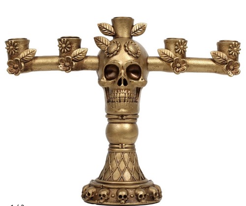 Gold skull candle holder - gold,