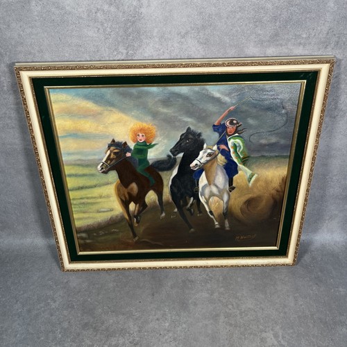 Vintage naive folk art oil - folk,