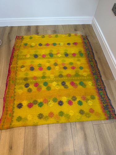 Yellow jamdani saree - yellow,