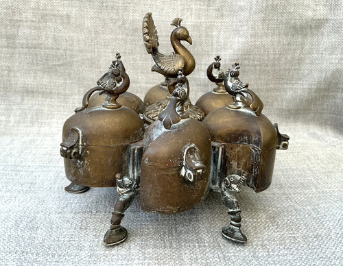 Vintage indian brass spice - spice, box