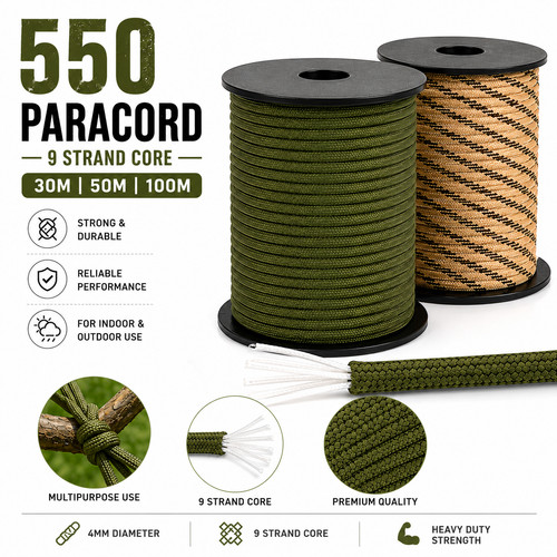 100m paracord 4mm - 9, strand