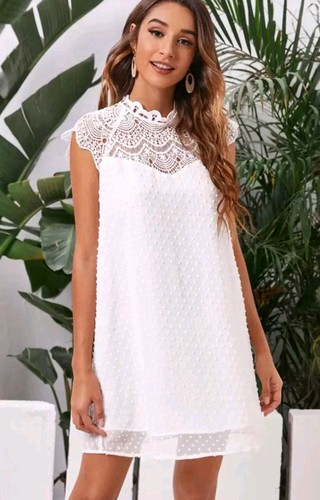 New white lace pattern dress - white,
