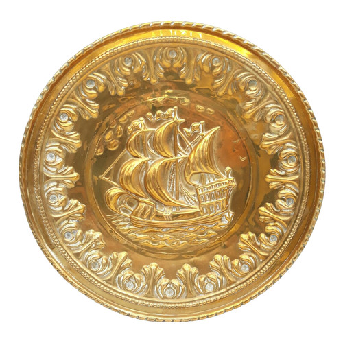 Vintage large repousee brass - vintage,