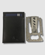 $66 Original Penguin Men's Black Genuine Leather Money Clip Card Case Wallet